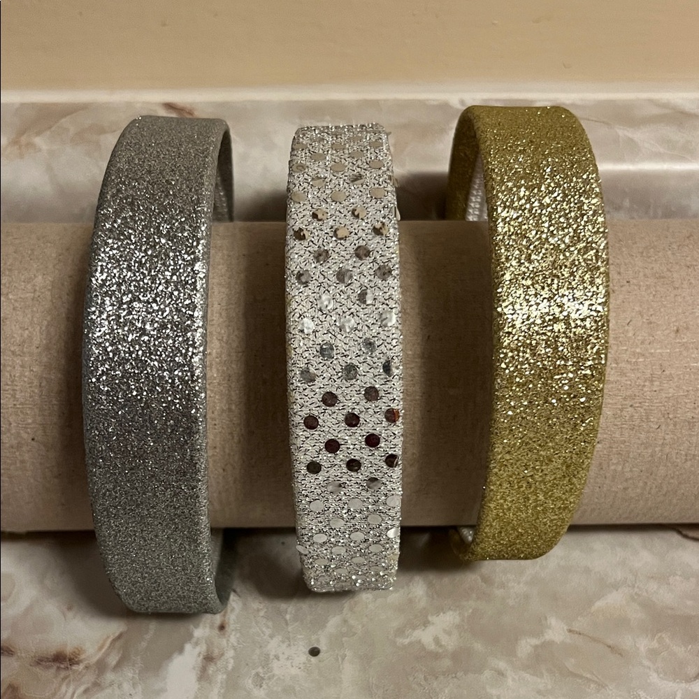 Set of Three Glitter Headbands - Silver, Gold, and Silver with dots